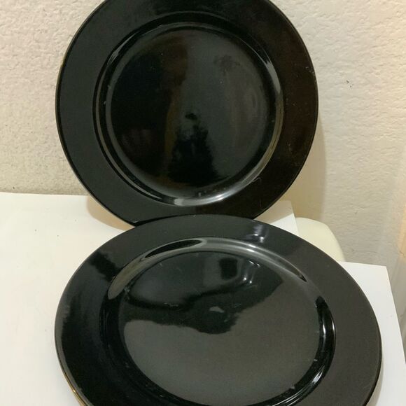 CROWN STONEWARE THAILAND  BLACK PLATTERS 12.5” SET OF 2 microwave oven safe - Picture 2 of 6